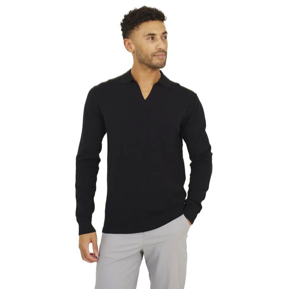 Brave Soul Mens Trophy Long-Sleeved Polo Shirt / Jet Black
